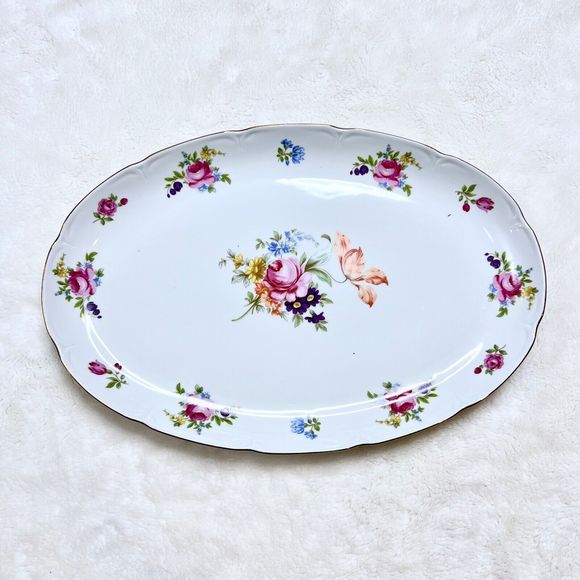 Lot of 3 Vintage JL Menau Graf Von Henneberg Floral Oval Platter Plate Germany - Picture 3 of 6